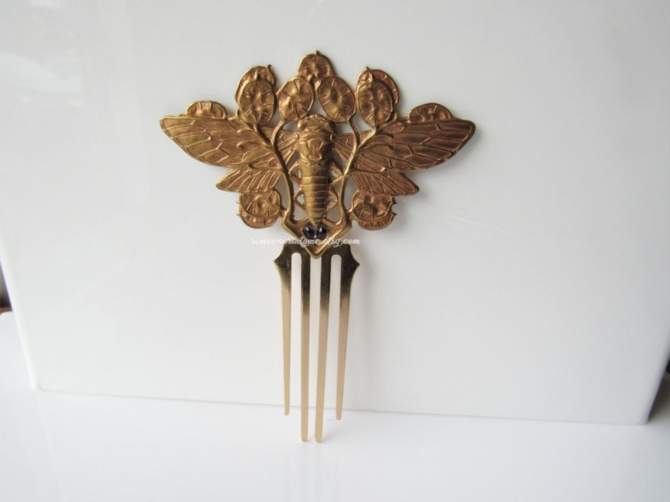 Art Nouveau brass statement hair comb 