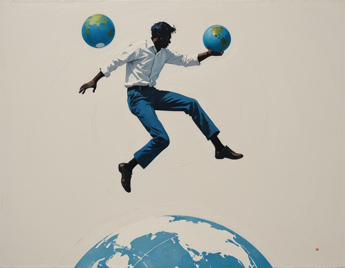 metaphoric representation of person leaping over the earth while in control