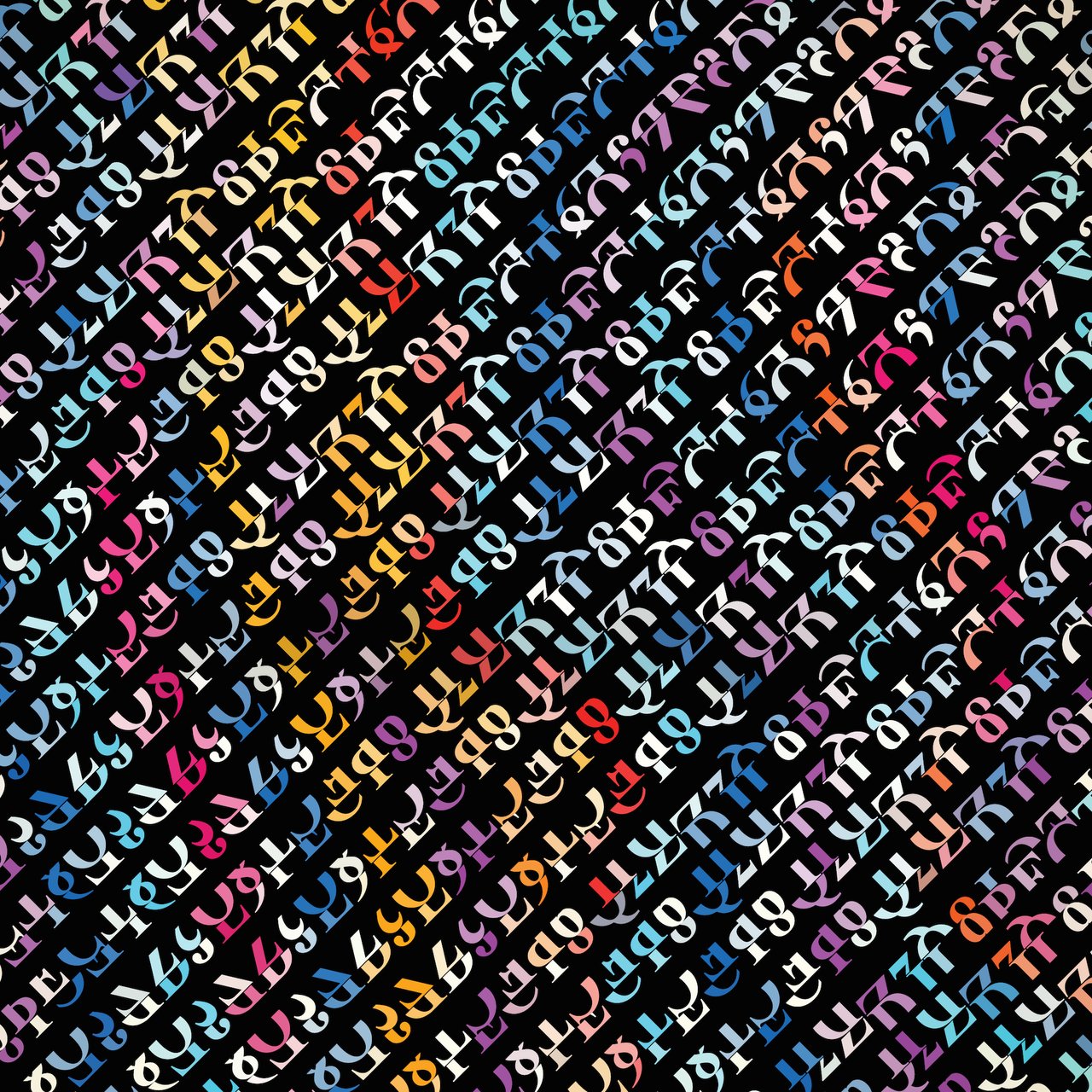 A background of coloured symbols