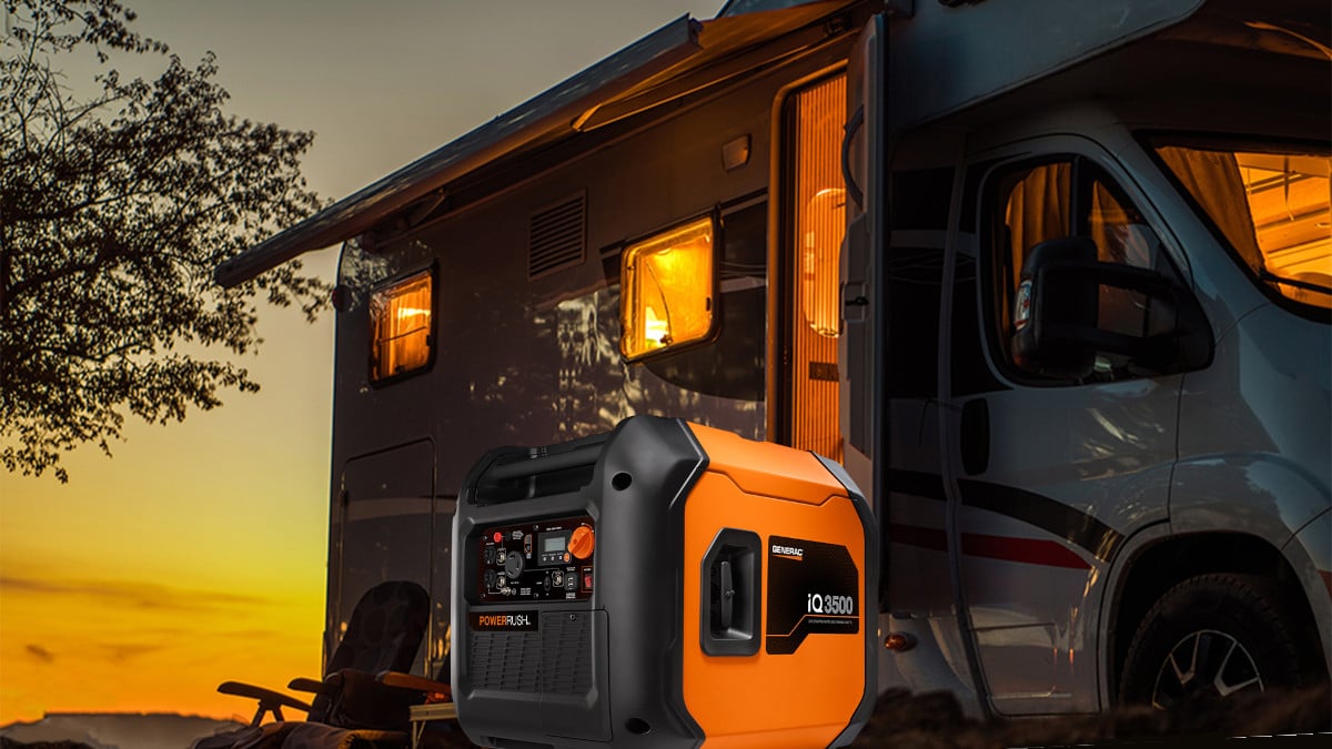A Generac Portable Inverter Generator provides power to a Class Mobile Home. A Low THD Generator provides clean, safe power for appliances and electronics.
