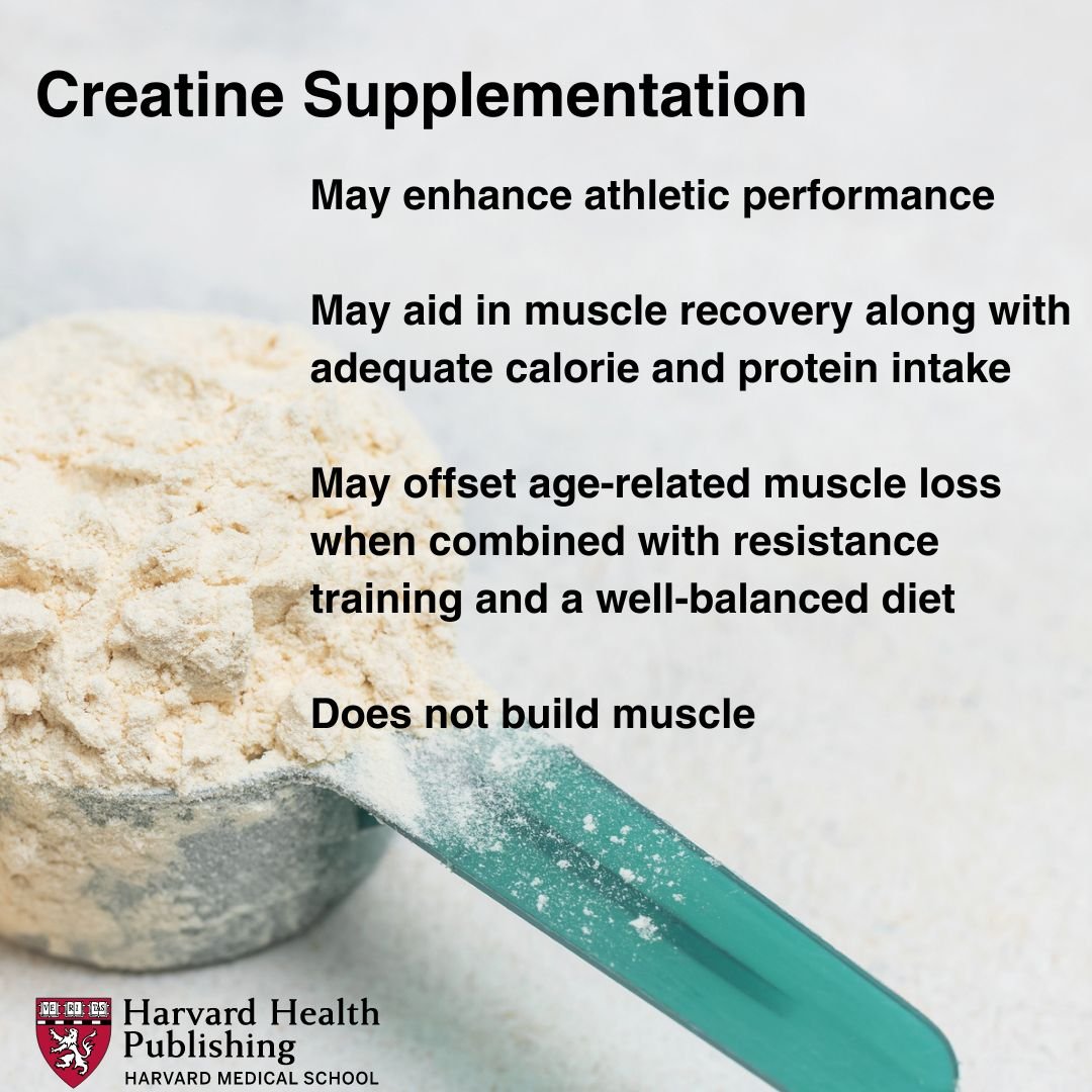 Measuring cup of creatine powder supplement with benefits listed
