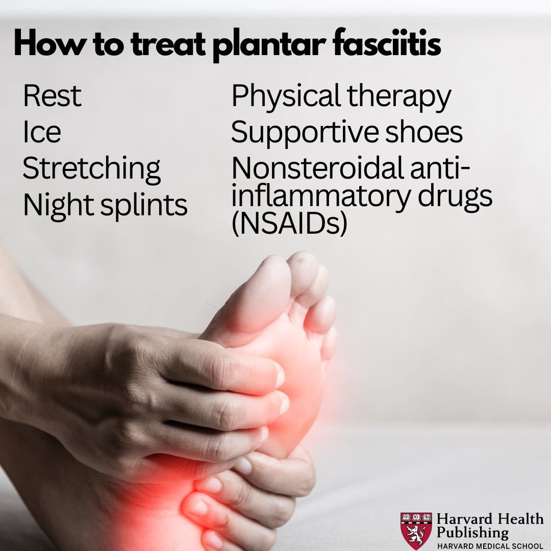 hand massaging a sore foot with list of treatments in photo