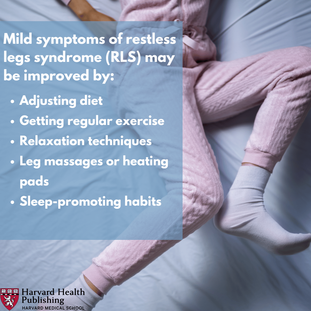 Image of a woman's legs sprawled out on a bed in pink pajamas with text over the images 