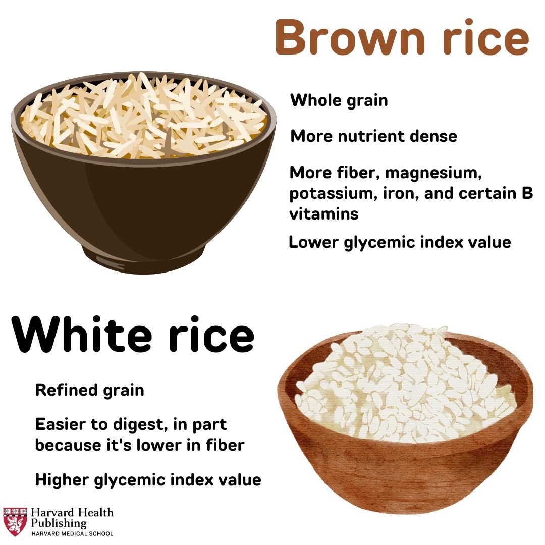 Brown rice graphic image and white rice graphic image 