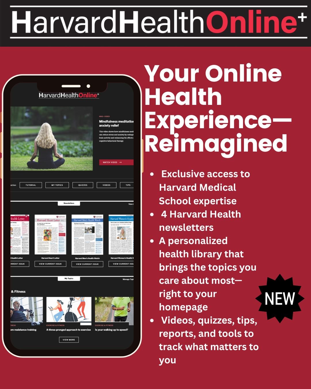 Image of a cellphone with a website for Harvard Health Online