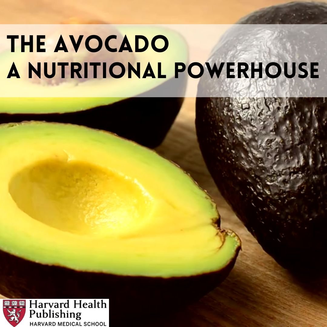 close up of cut avocado with text over it