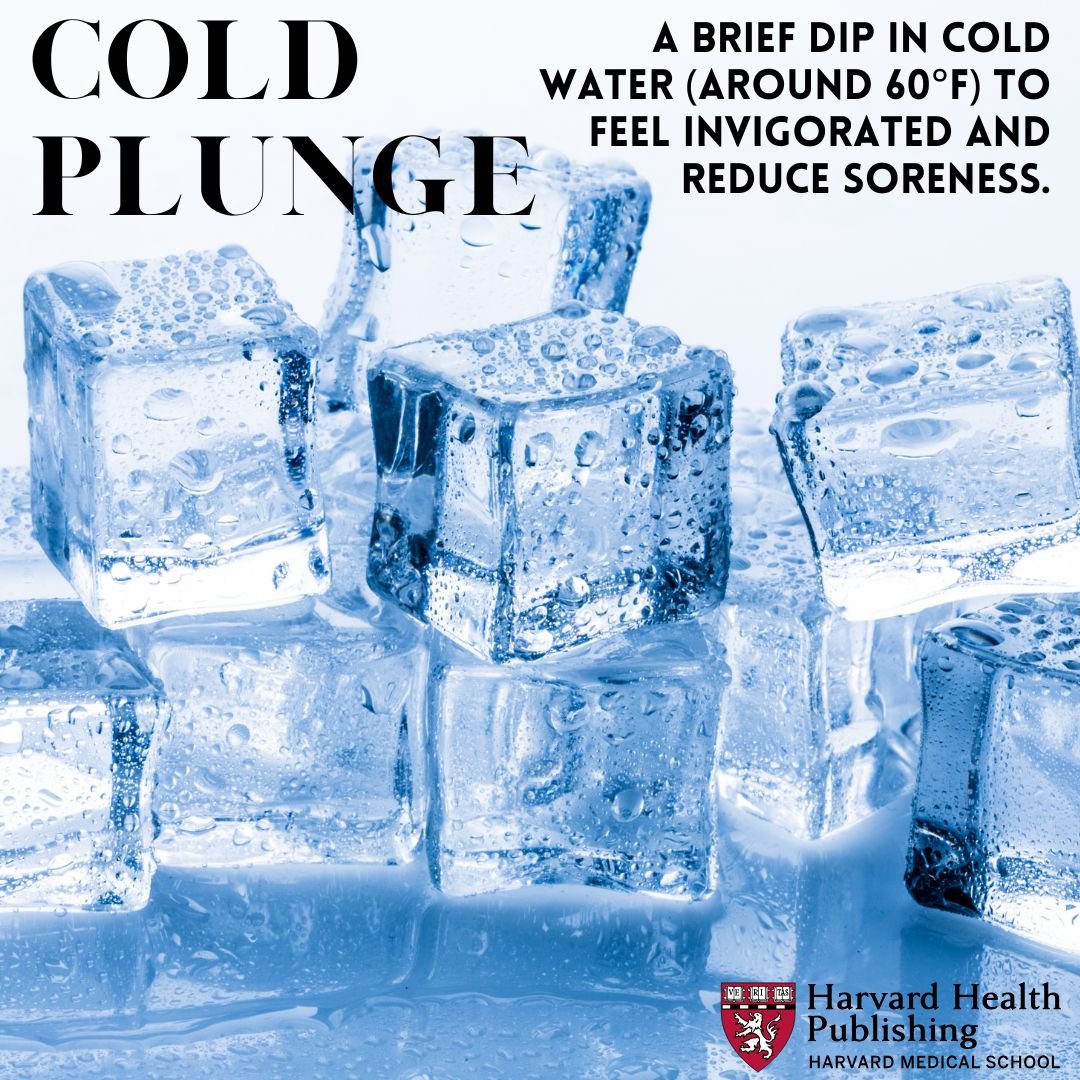 Ice with text about cold plunges