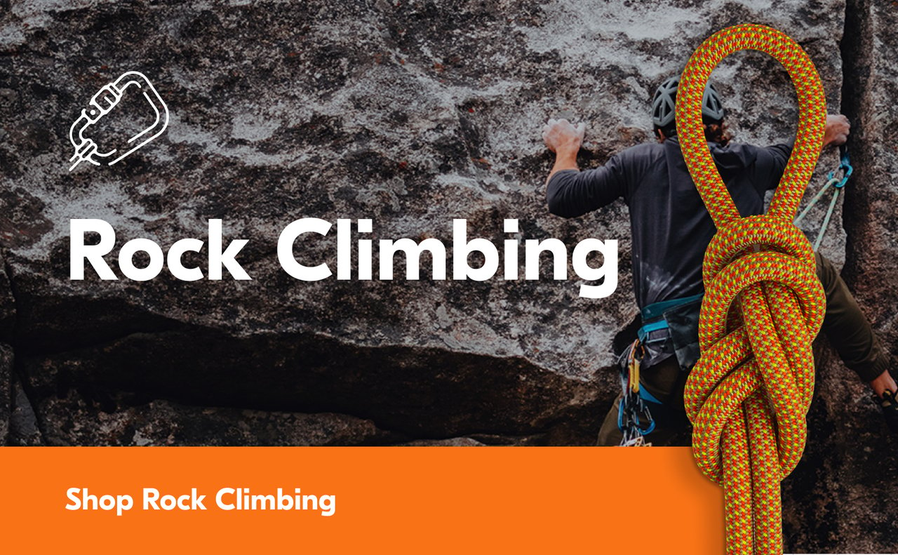 Rock climbing rope, gear, and supplies