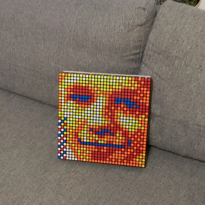 Rubiks cube mosaics 10x10 cubes portrait of Daniël Vrijhof by Dzmitry Stremkouski