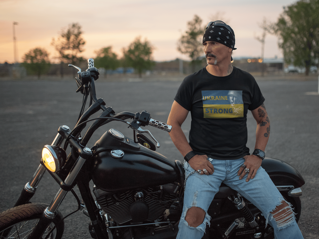 Serious looking biker on his motorcycle.