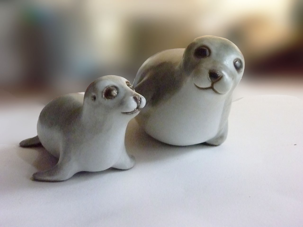 Slip cast stoneware Mother Seal and Baby Seal by Andersen Design