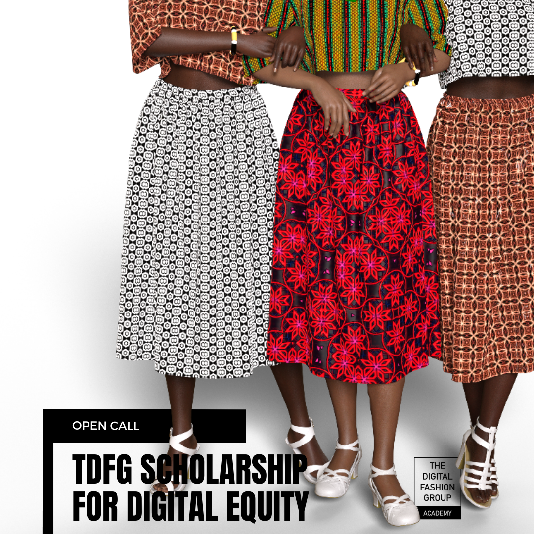3 digital models holding hands in ethnic print clothes.