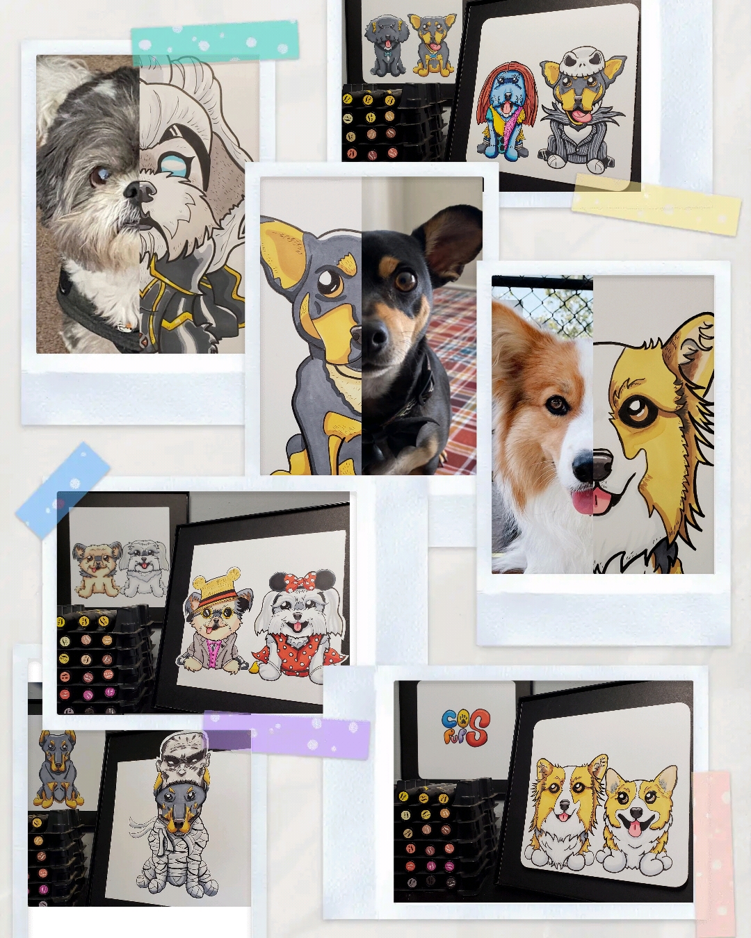 Multiple dog drawings