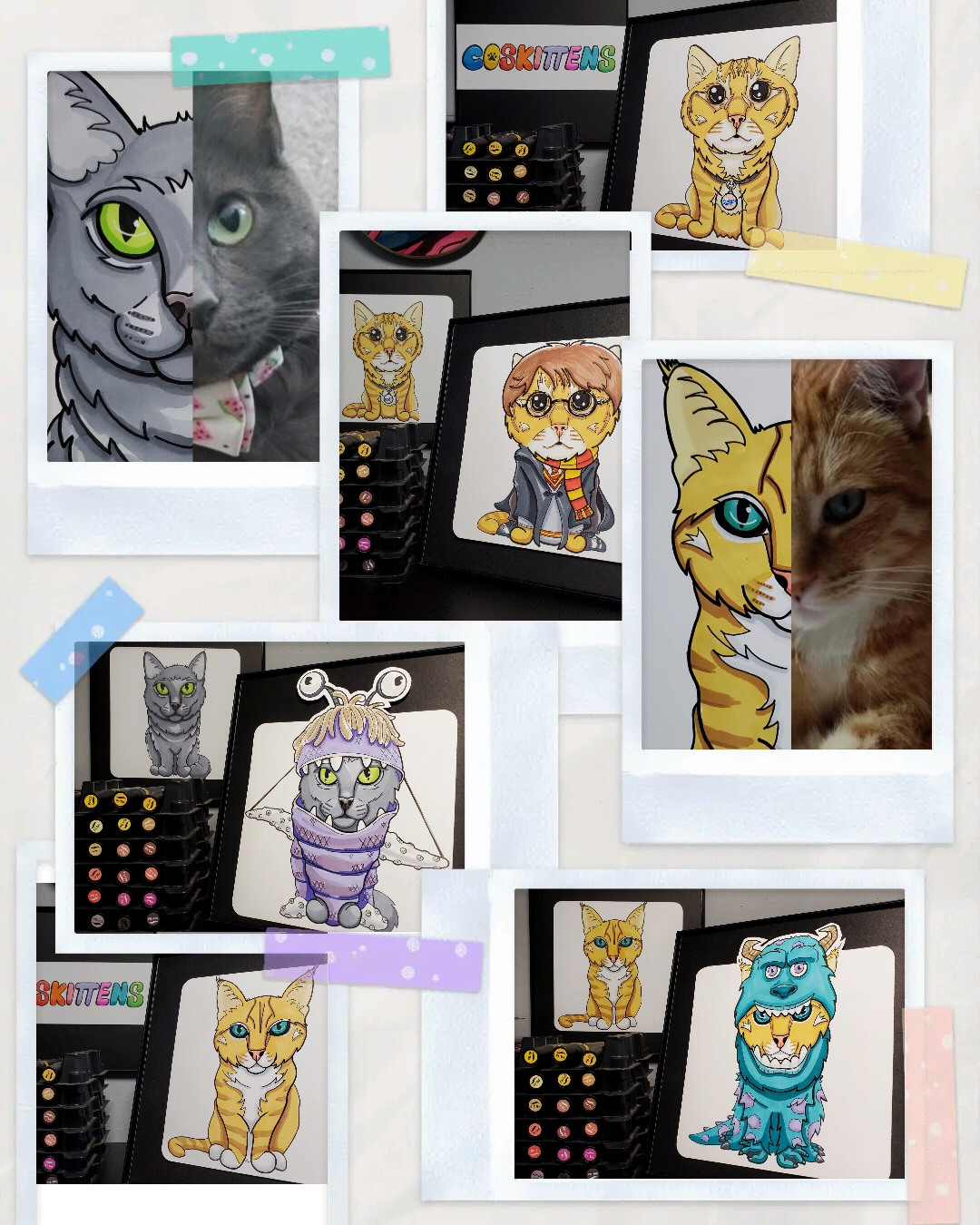 Multiple cat drawings