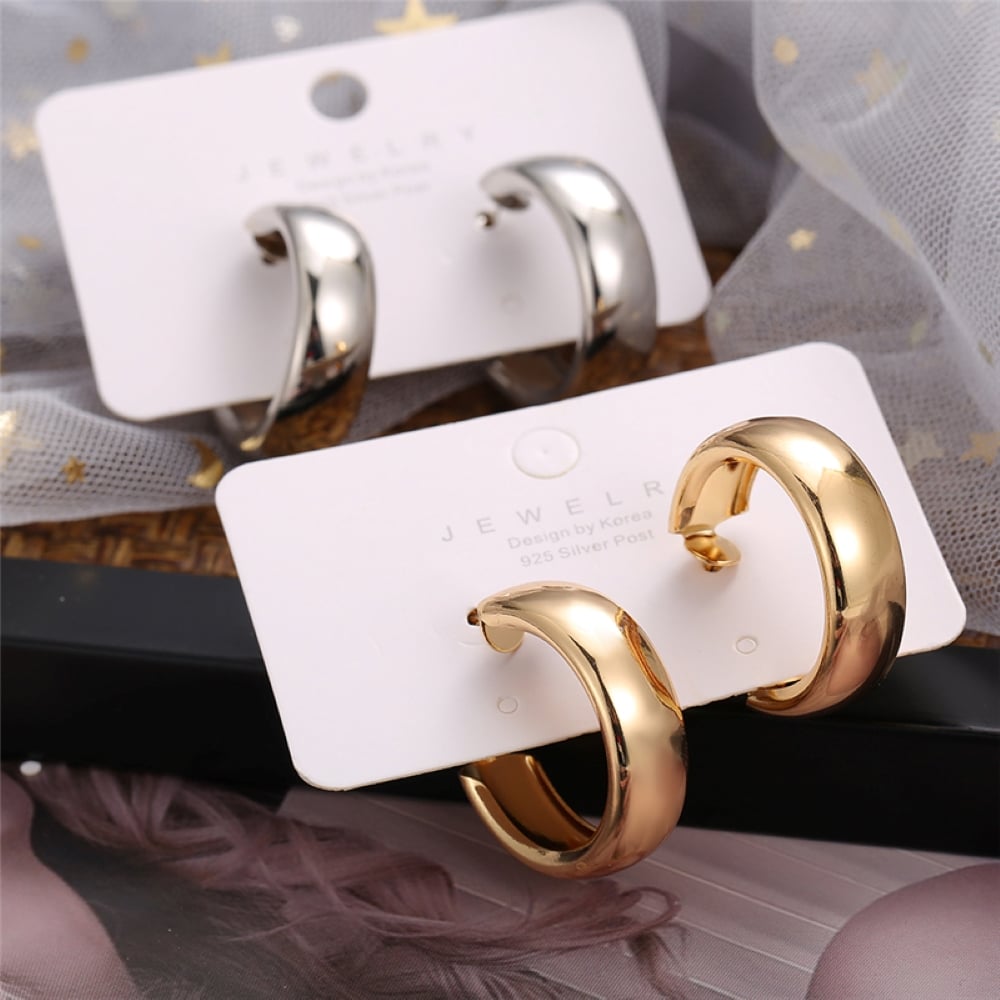 14K Gold Plated & Silver Plated Thick Hoop Earrings Hollow Hoops for Women(Hypoallergenic)
