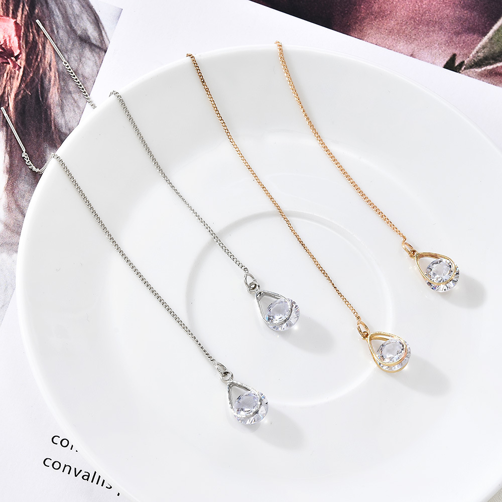 14 K Silver Plated & Gold Plated Long Chain Waterdrop Cubic Zirconia Dangle Earrings for Women(Hypoallergenic)(10cm)