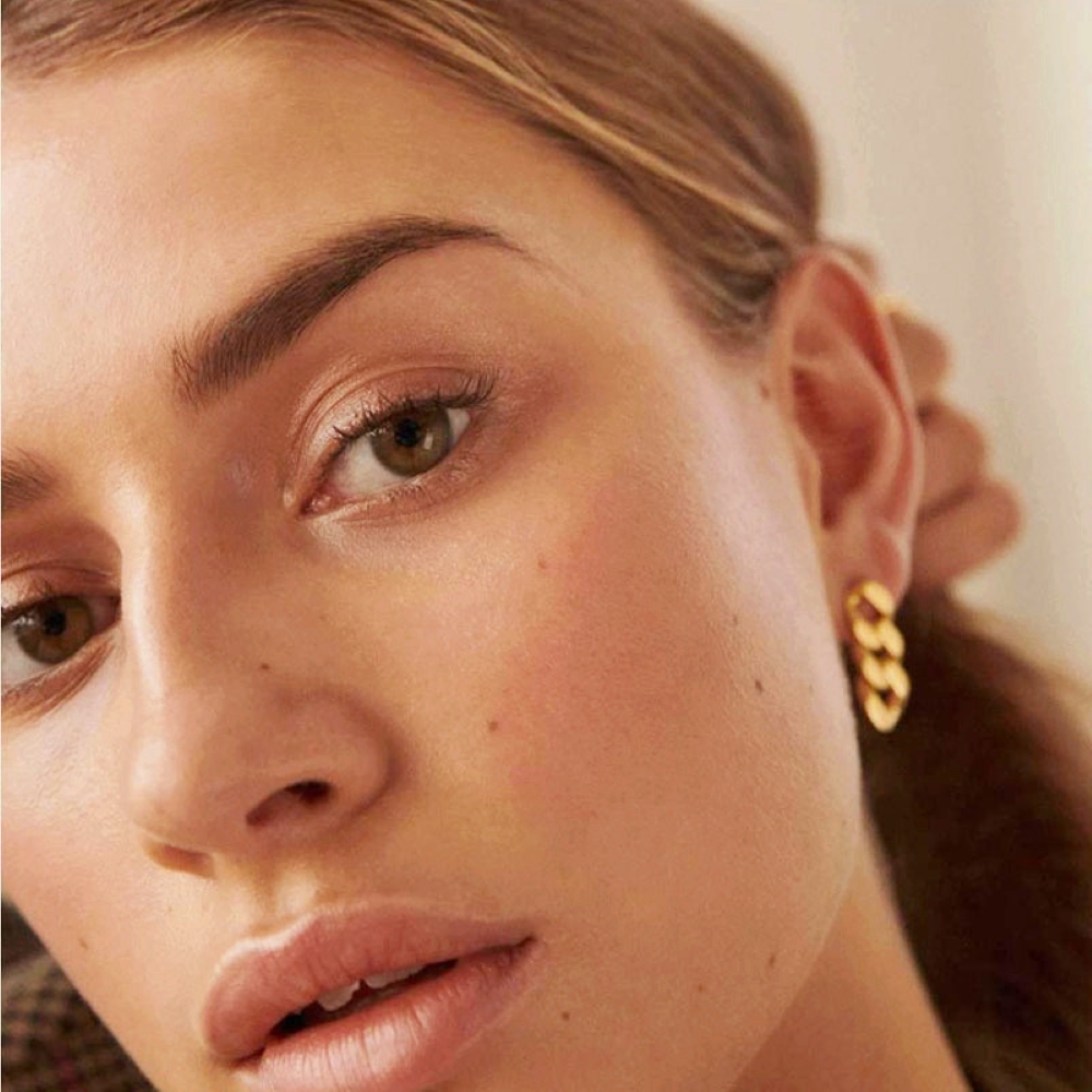 18K Gold Plated Stainless Steel Waterproof Thick Curb Cuban Link Chain Earrings For Women (Hypoallergenic)