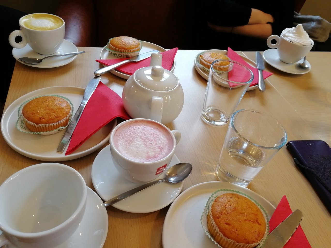 Table with coffees and cakes