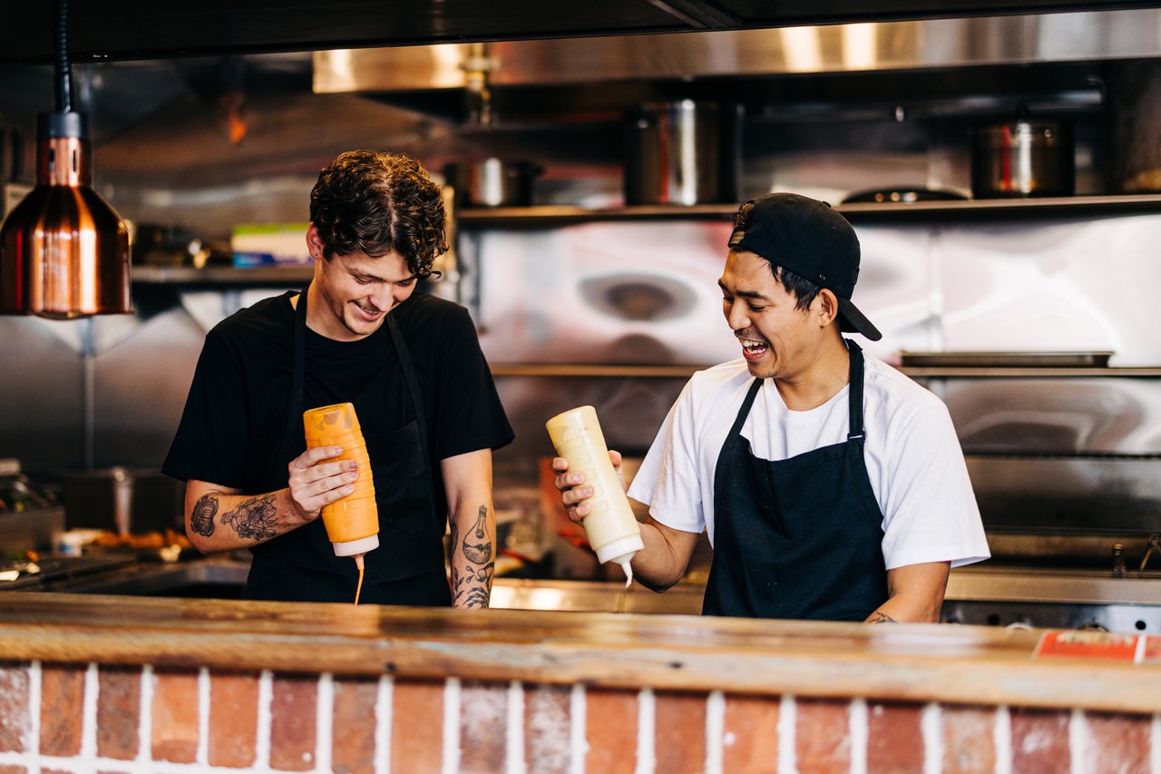The boys in the kitchen.