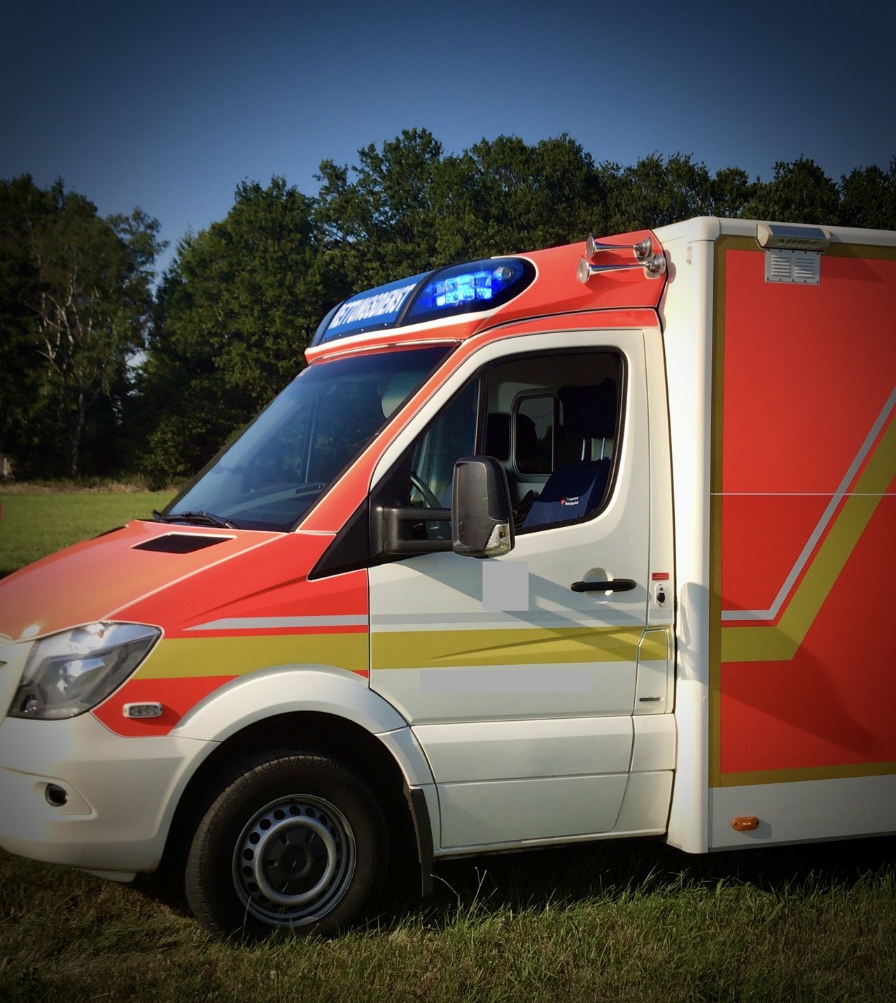 the ambulance is red and white, in the style of high dynamic range, neue sachlichkeit, dark yellow and dark cyan, dynamic energy flow, woven/perforated, low-angle, wimmelbilder