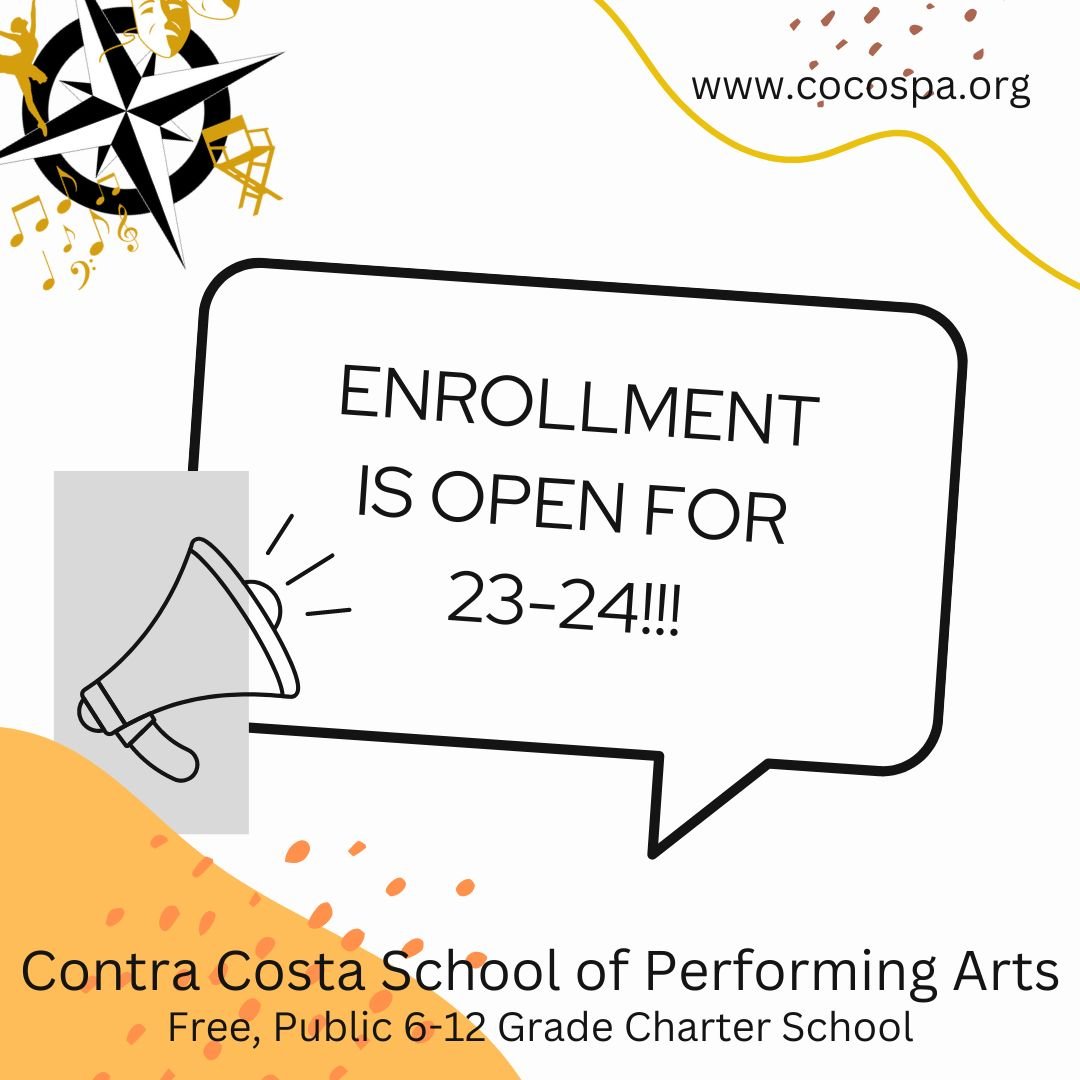 23-24 Enrollment is open! CocoSPA is a free, public performing arts 6-12 grade charter school in Walnut Creek, CA. Apply today! 