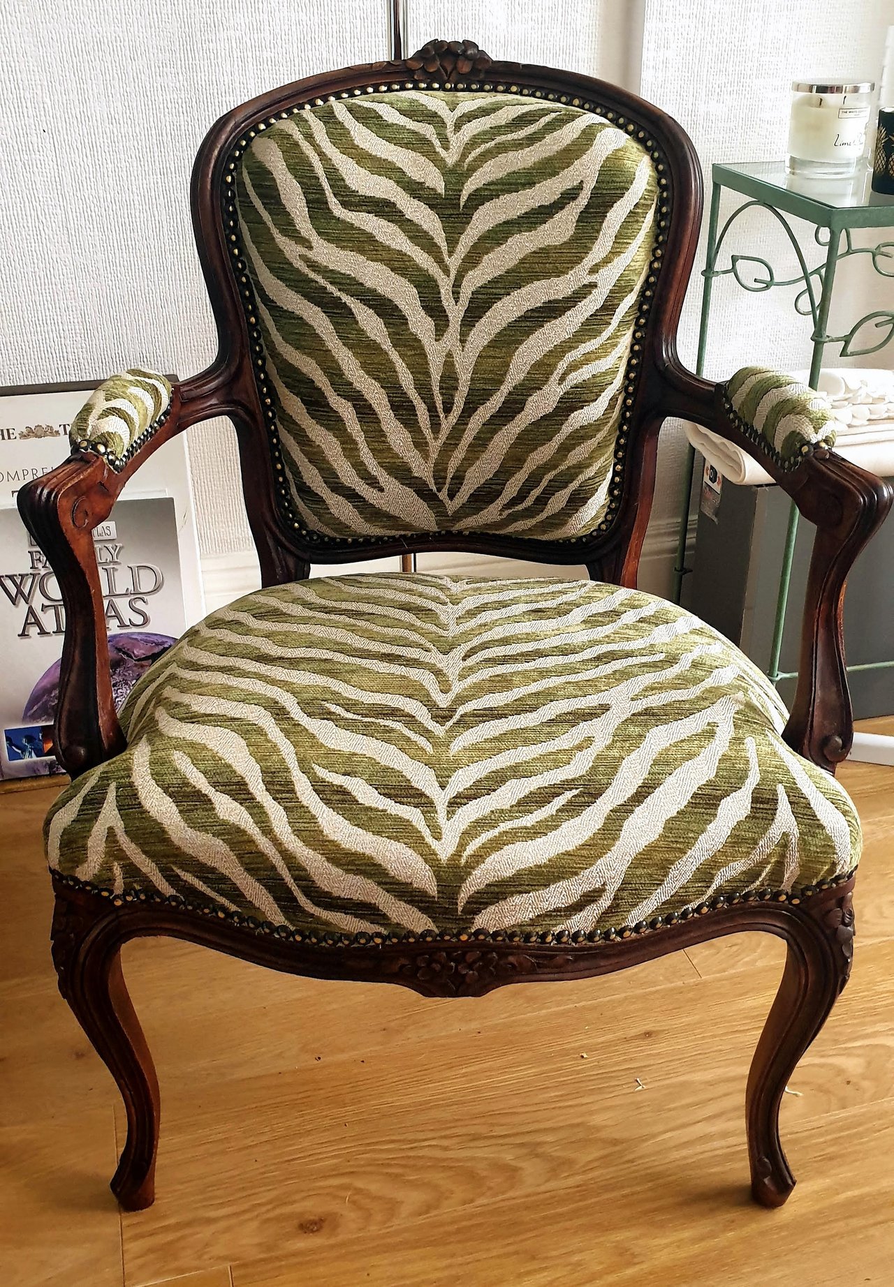 Louis XV Furniture with green animal print fabric