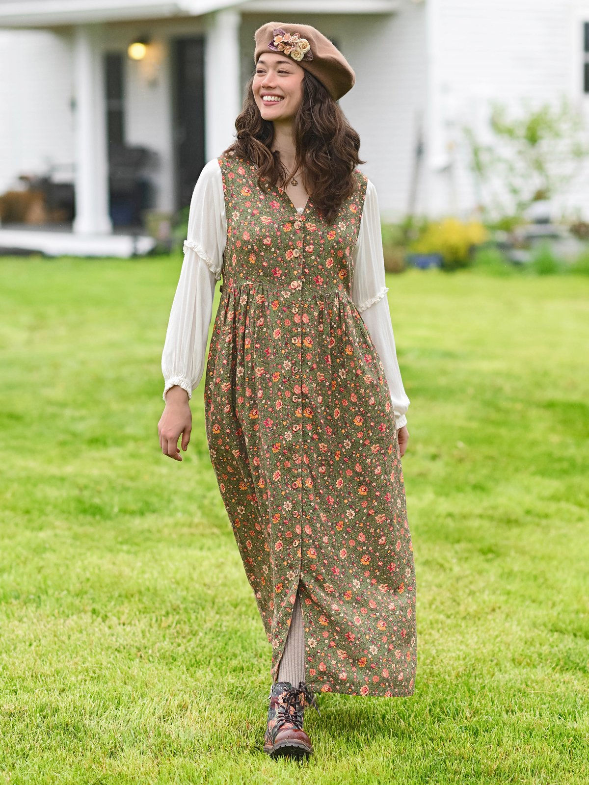 A beautiful vintage-inspired dress with a soft floral print