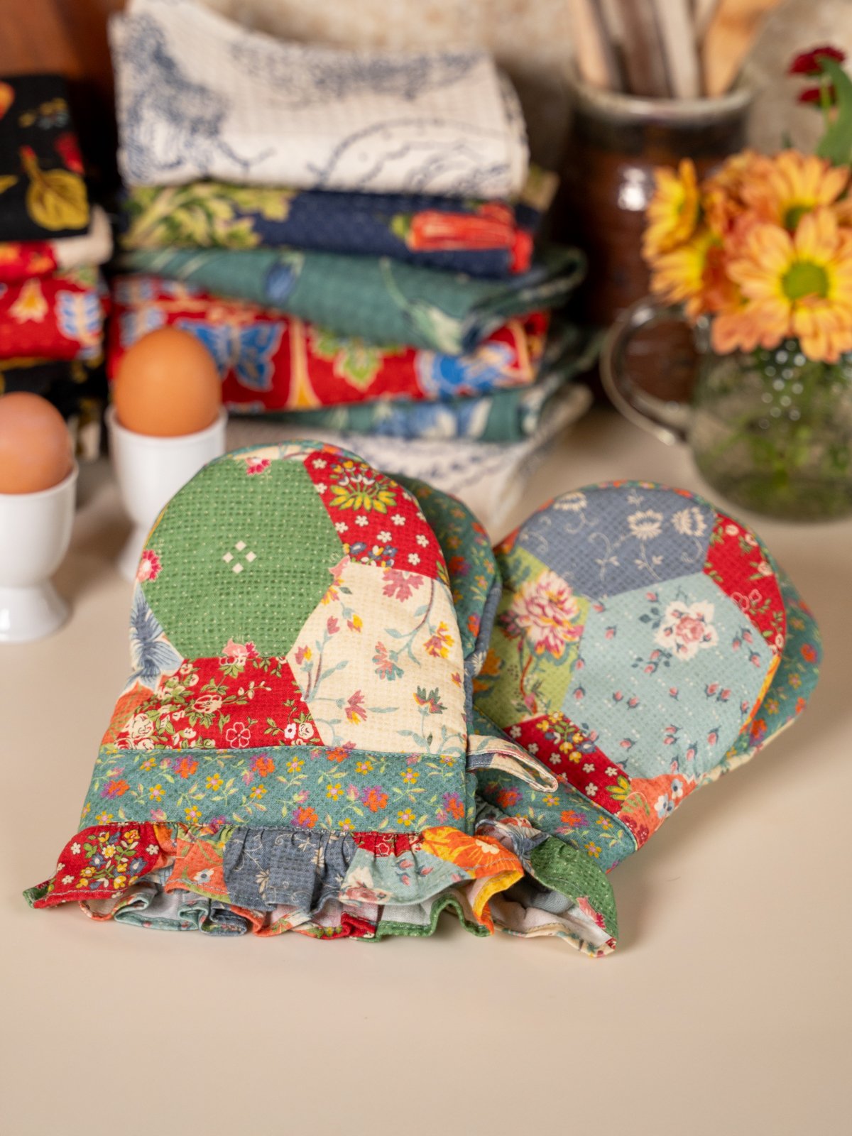 A dainty floral-printed tablecloth