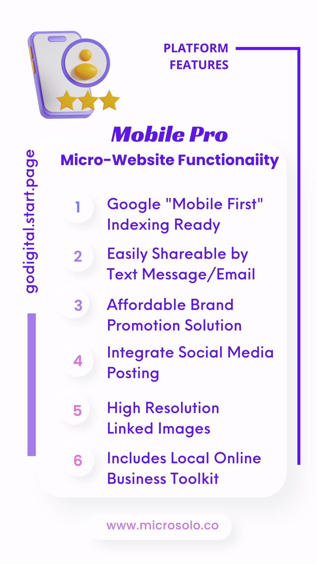 Platform features Mobile Pro Micro site functionality