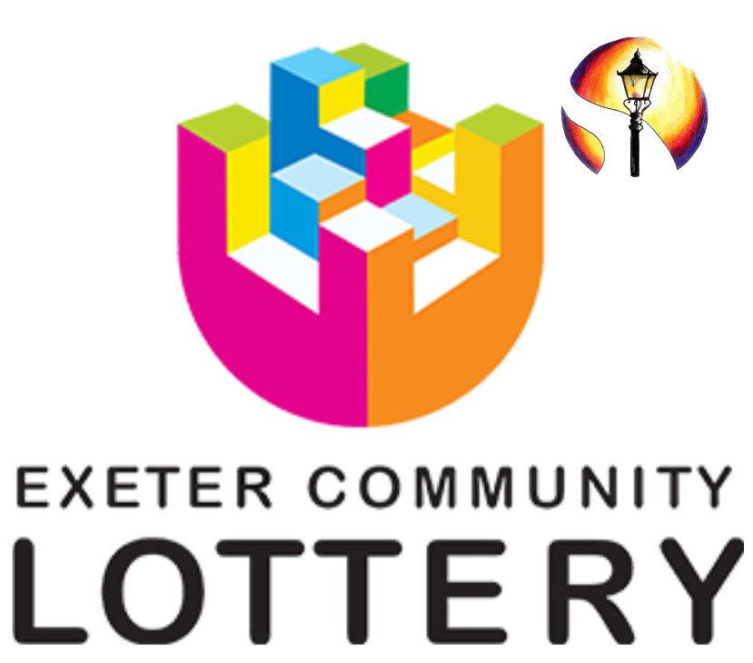 Exeter Community Lottery logo and link to support Lightbear Lane by playing.