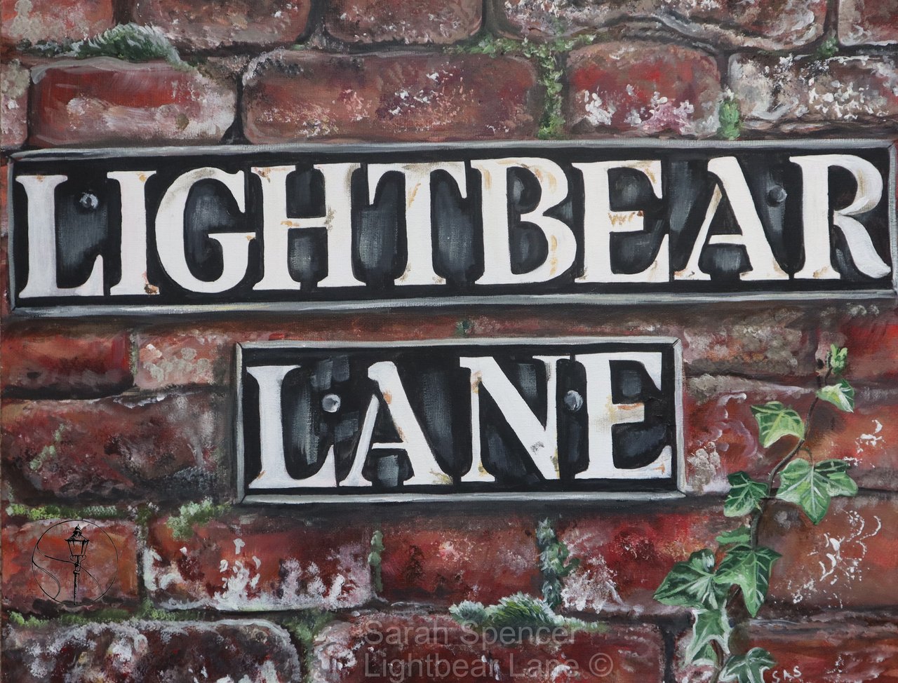 Lightbear Lane street name sign, acrylic on canvas board