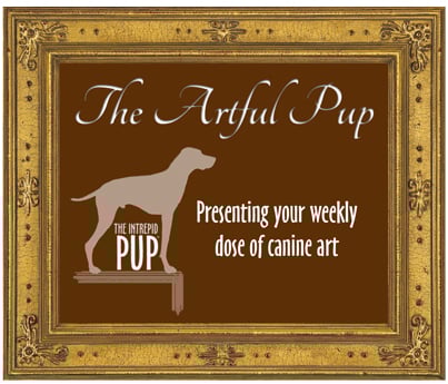 Logo for "The Artful Pup" showing the Intrepid Pup icon and the heading, "Presenting your weekly dose of canine art."