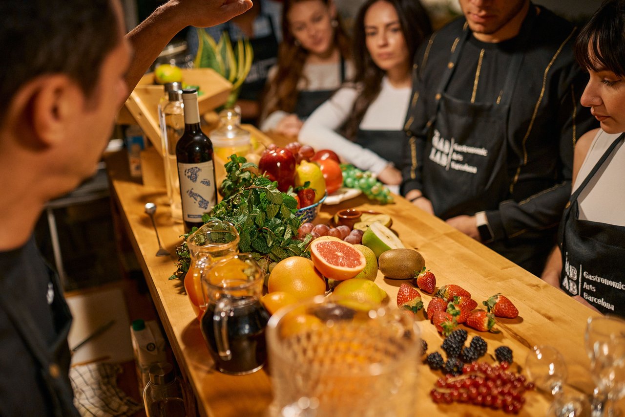 Showing students how to prepare Sangria