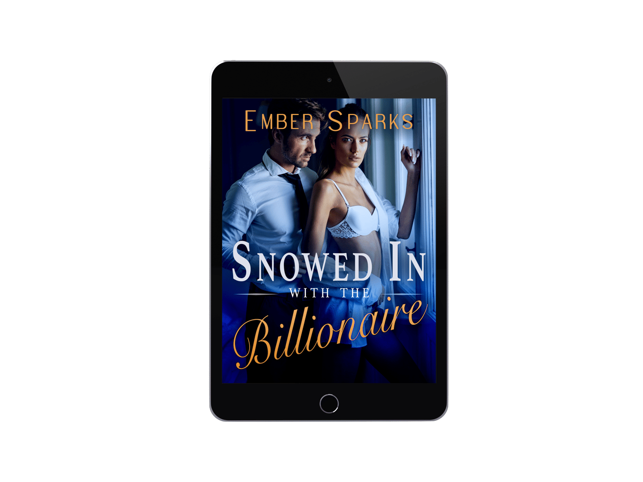 The Snowed in with the Billionaire book cover rendered on an ipad or other tablet