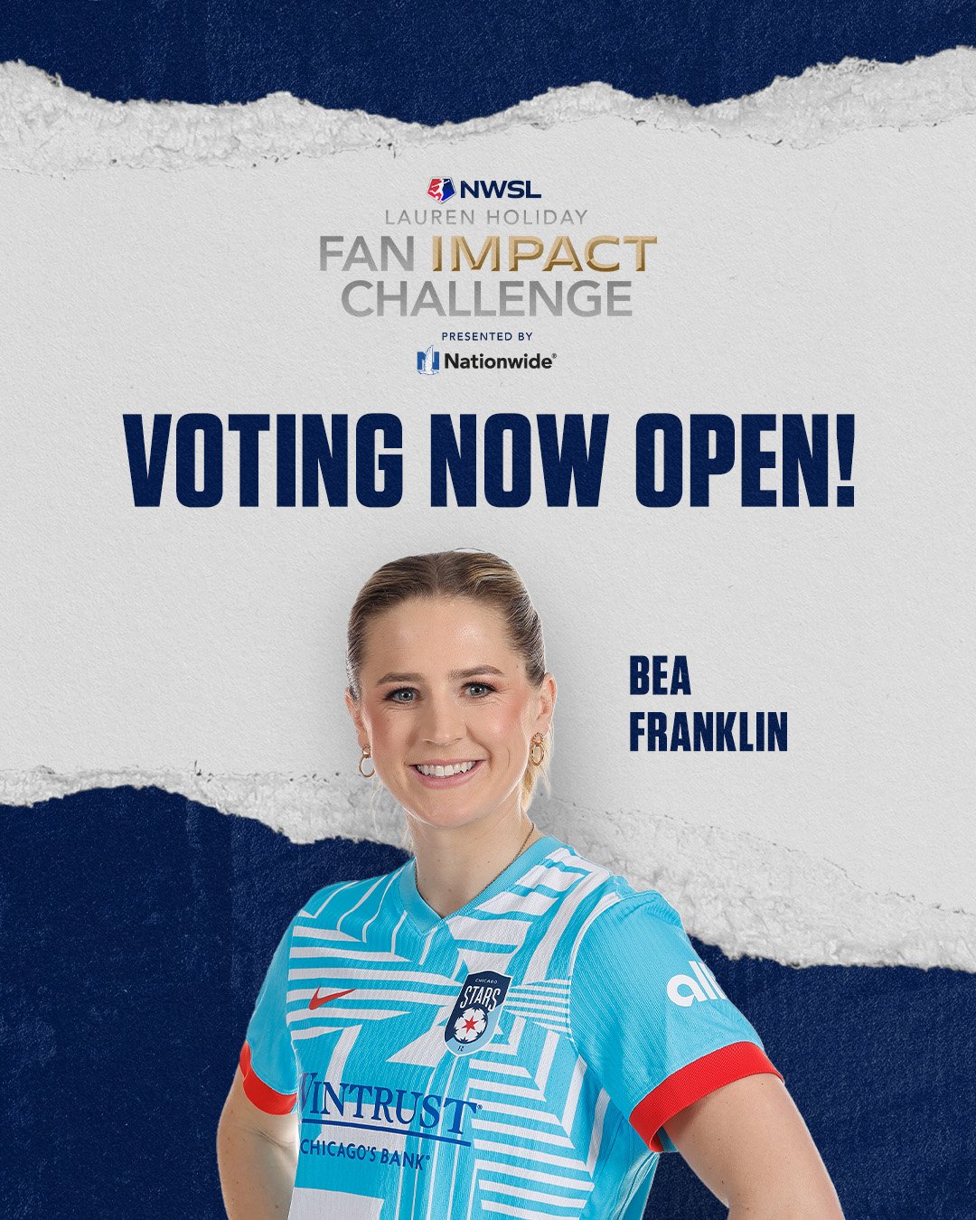 Photo of Chicago Stars midfielder Bea Franklin, who is nominated for the NWSL Lauren Holiday Impact Award.