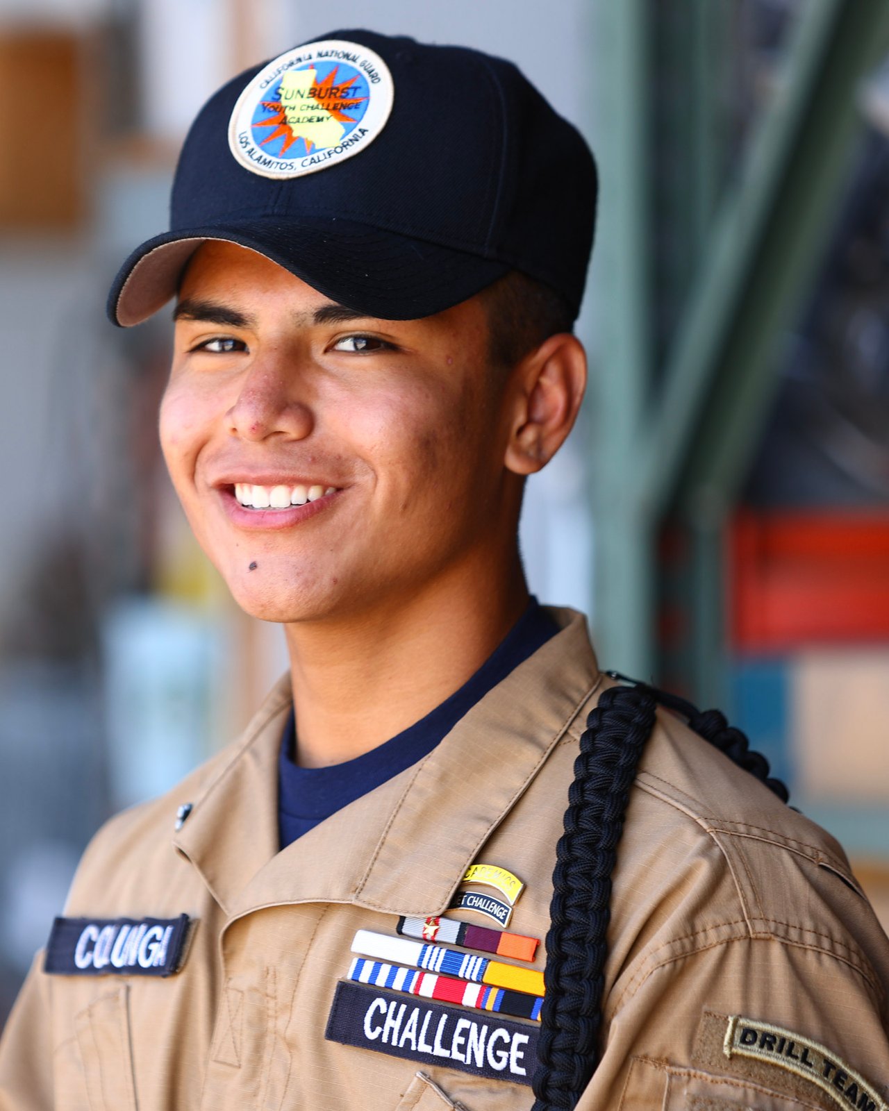 Photo of high school student teen at military school in dress uniform with awards.
