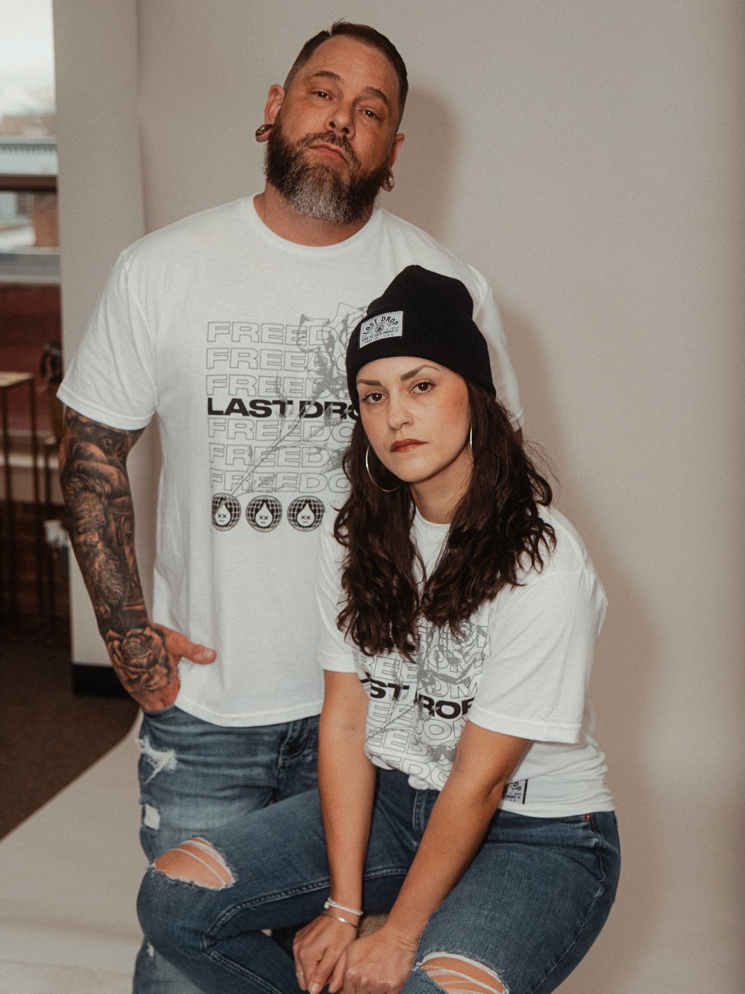 Sober Tattooed Couple wearing The Last Drop Candor White Rose T-Shirt
