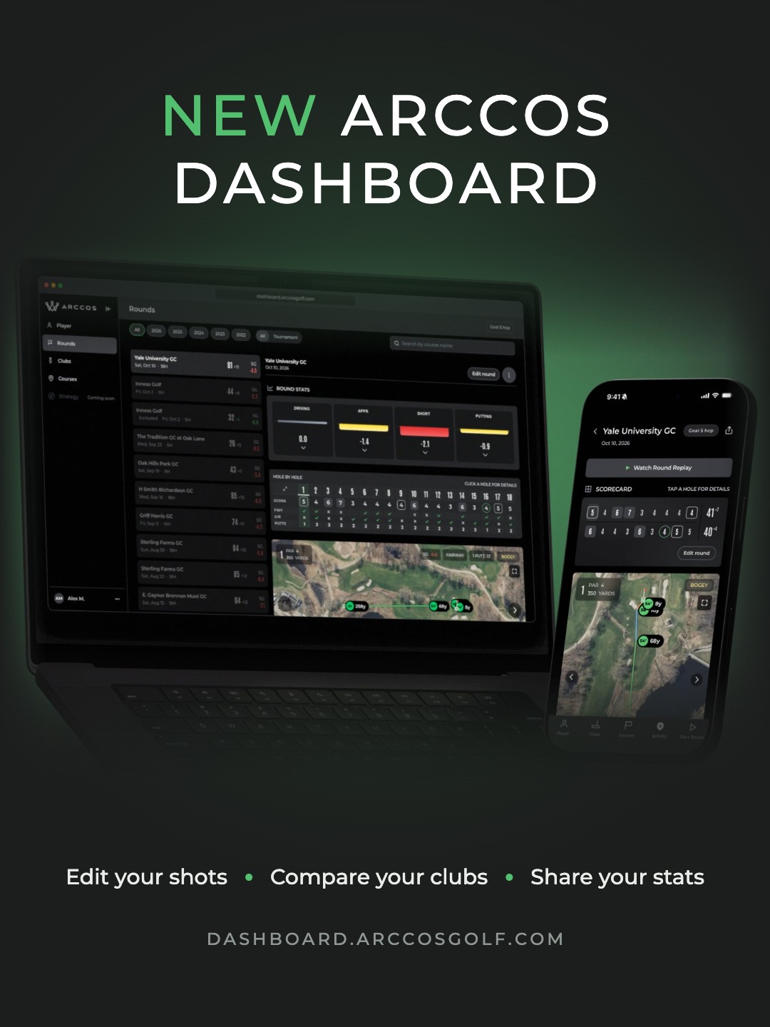 New Arccos Dashboard on laptop and phone