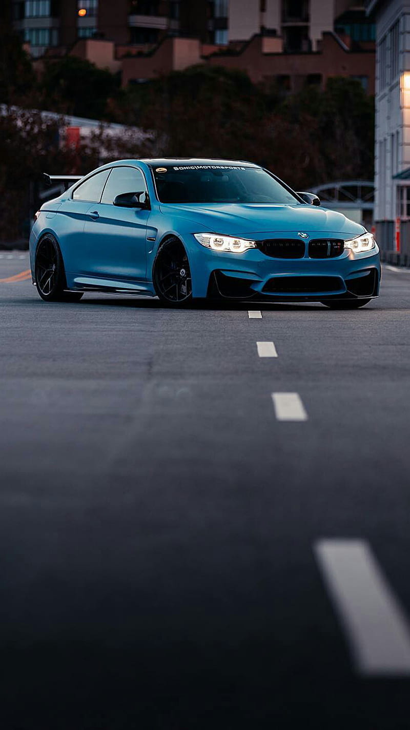 BMW M4, blue, bmw, car, coupe, m4, race, tuning, vehicle, HD phone wallpaper