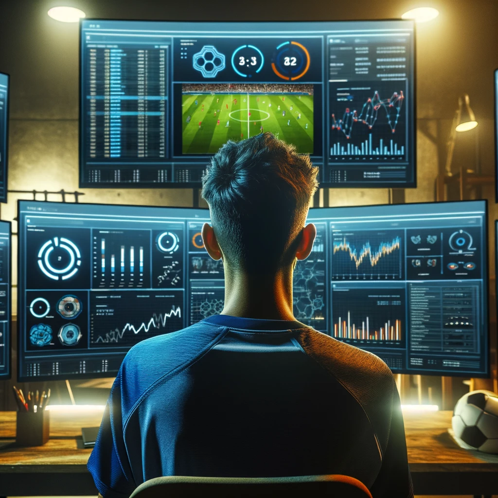A man looking at football stats 