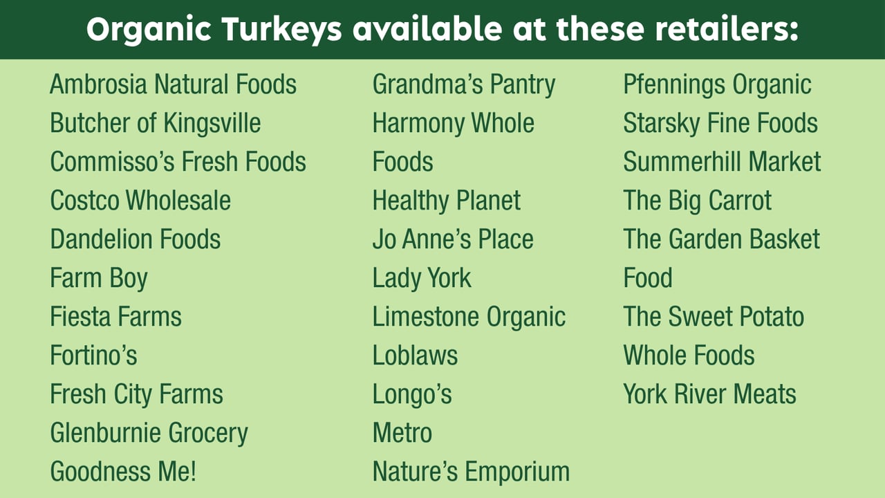 Find your Yorkshire Valley Farms Organic Turkeys at these retailers