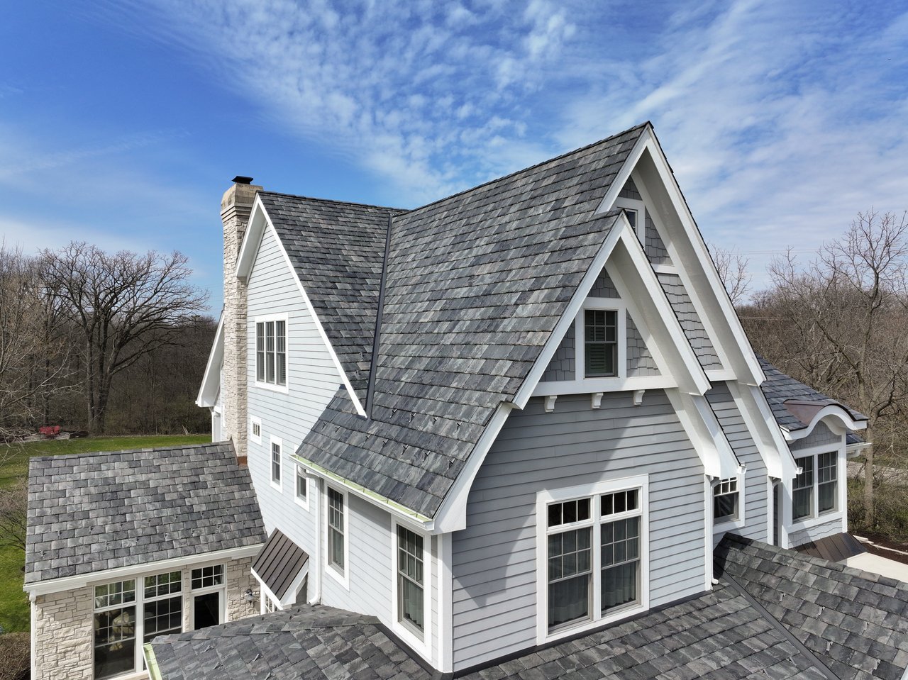 A close up of a house with new roofing installation 