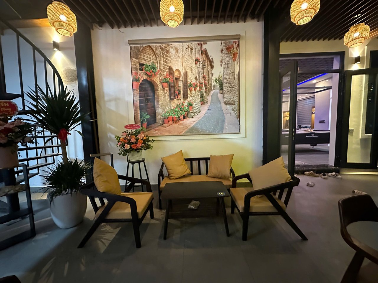 Small peaceful corner, warm cup of coffee