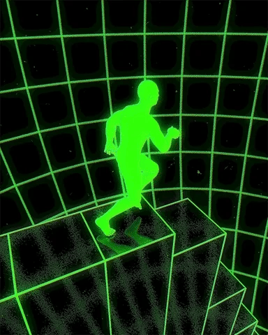 A green running guy in a matrix world