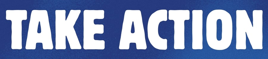 "Take Action" in white text on a blue background