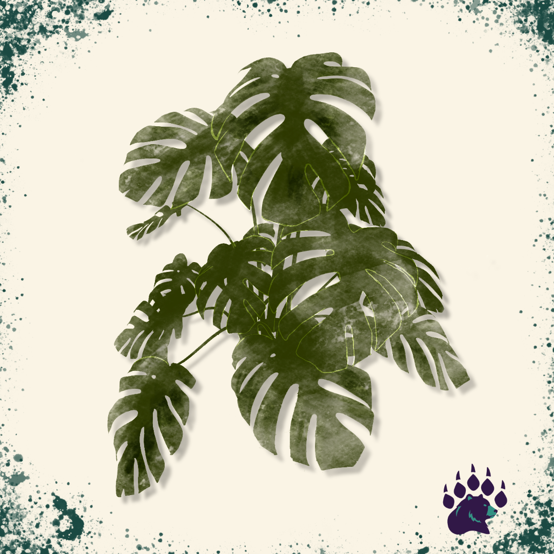 A watercolor leaf style with the logo at the bottom right