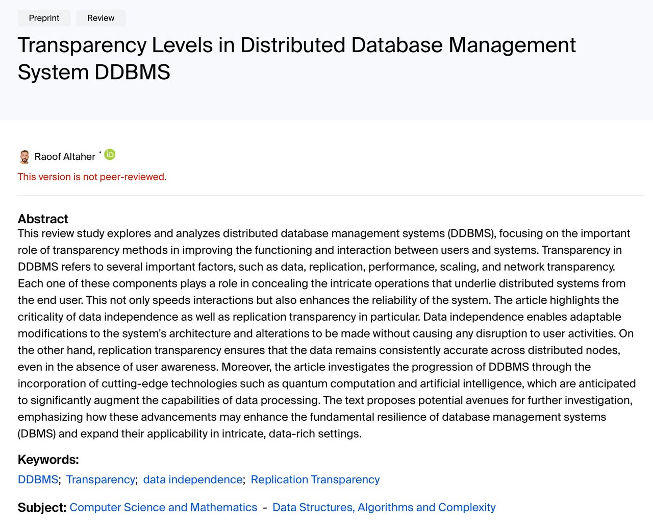 Transparency Levels in Distributed Database Management System DDBMS.