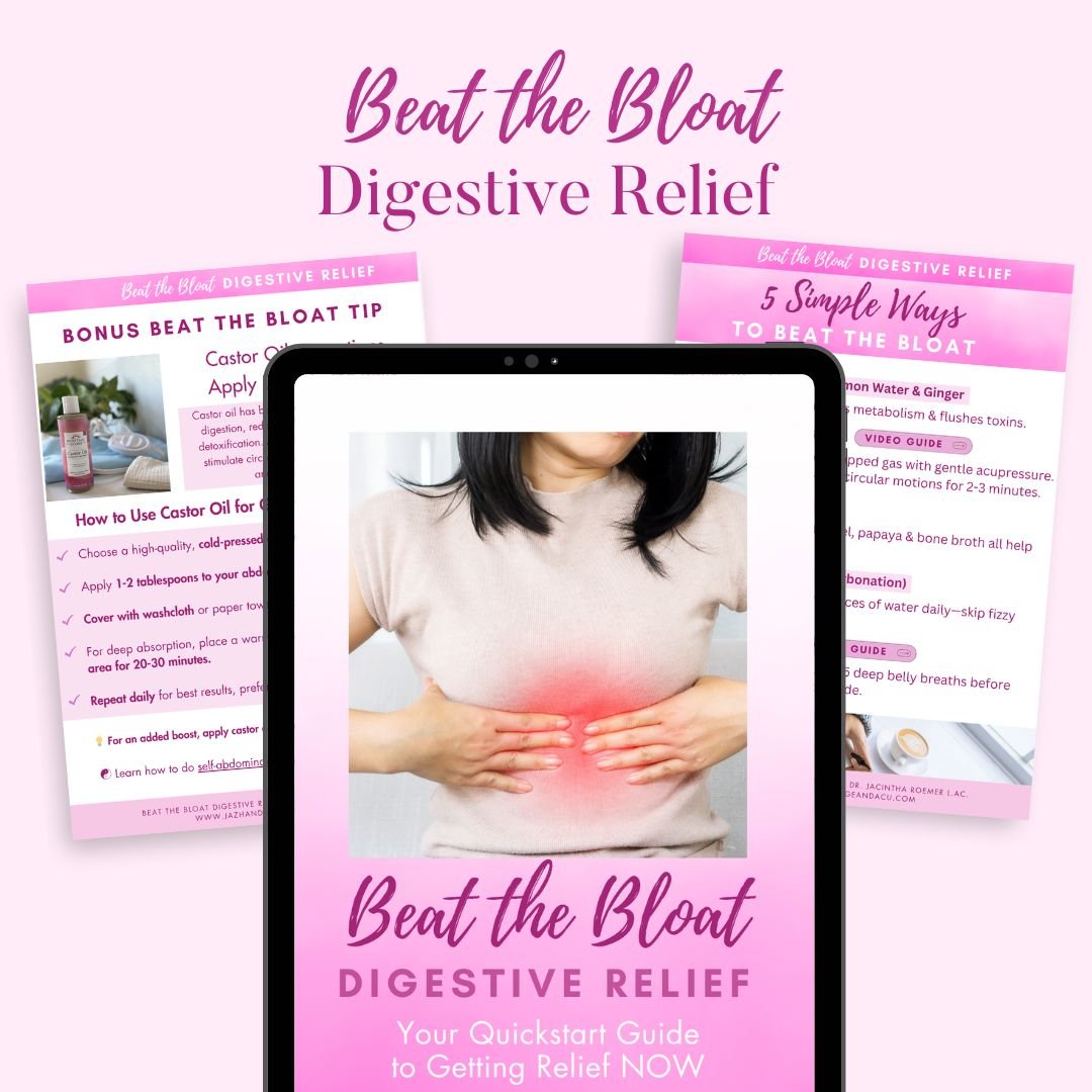 A woman holding her belly with abdominal discomfort. 