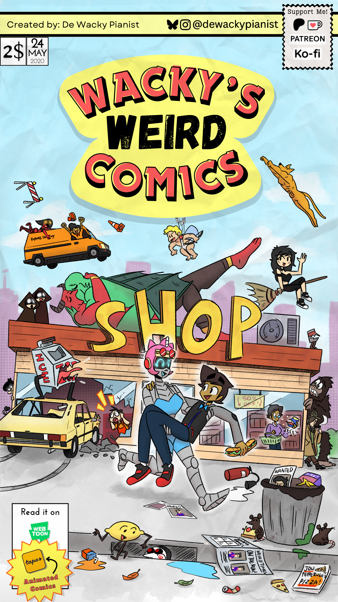 A comic book cover of "Wacky's Weird Comics" 