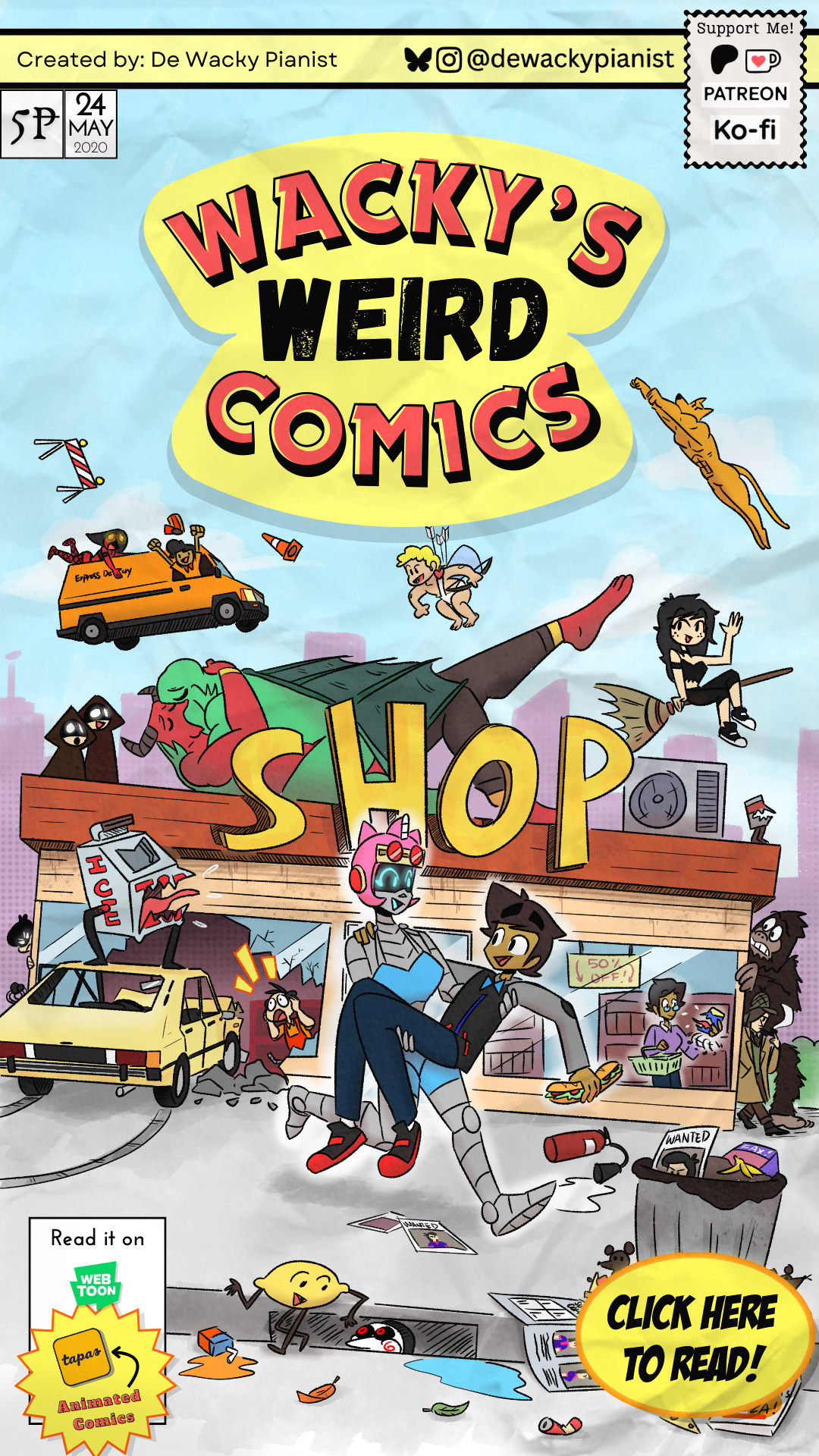 A comic book cover of "Wacky's Weird Comics" 